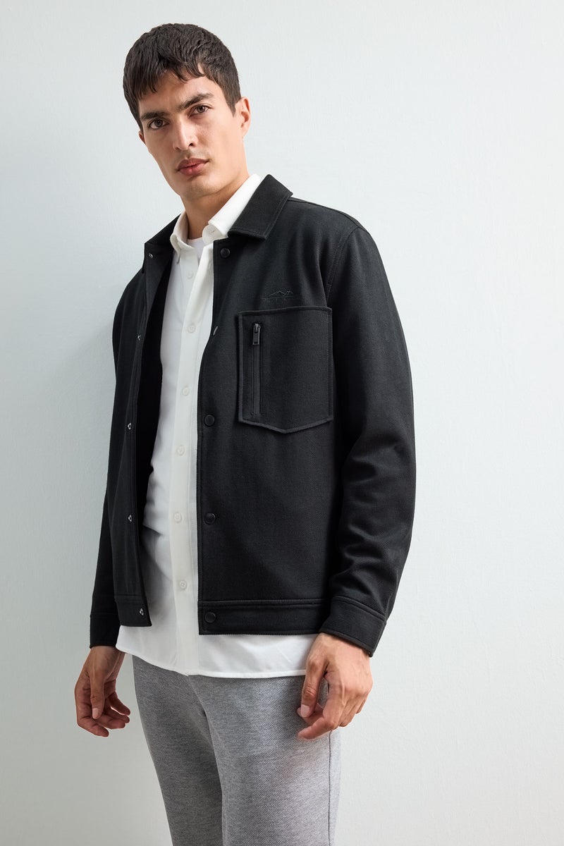 DeFacto Black Man Regular Fit Knitted Embroidered Jacket Casual - Image 3